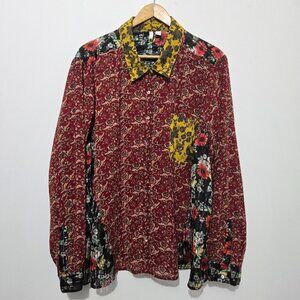 Cato Womens Sheer Floral Button Up Patchwork Top Sz 22/24 Boho Floral Artsy Work